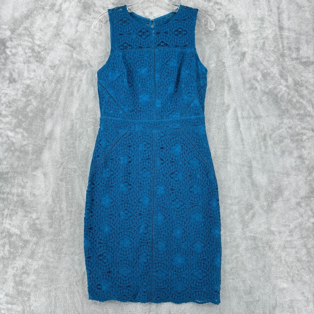 Anthropologie HD In Paris Dress Small Lace Sheath Coquette Romantic Office Blue